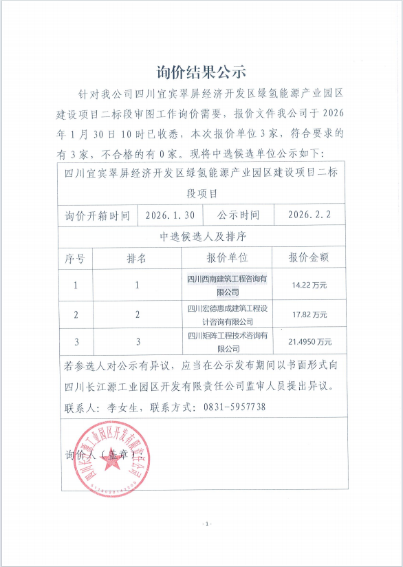 詢價結(jié)果公示