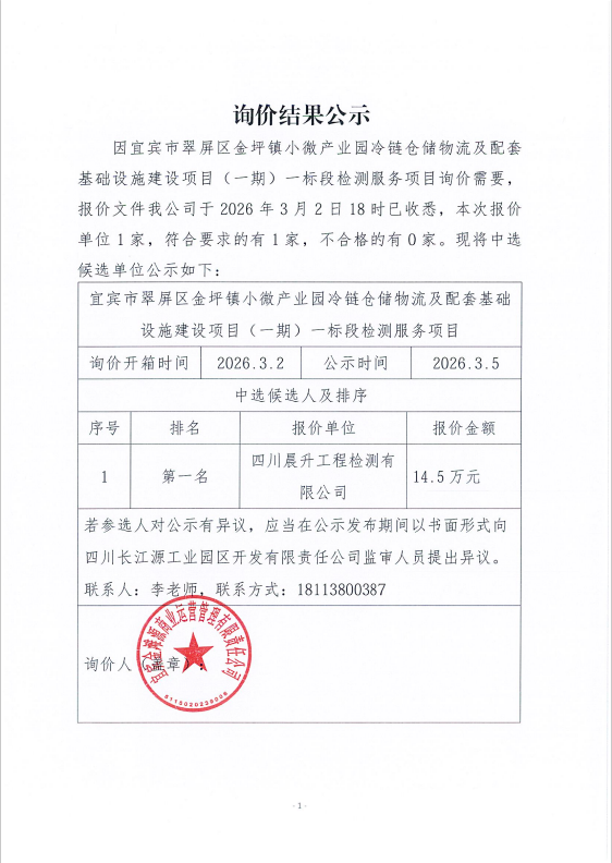 詢價(jià)結(jié)果公示