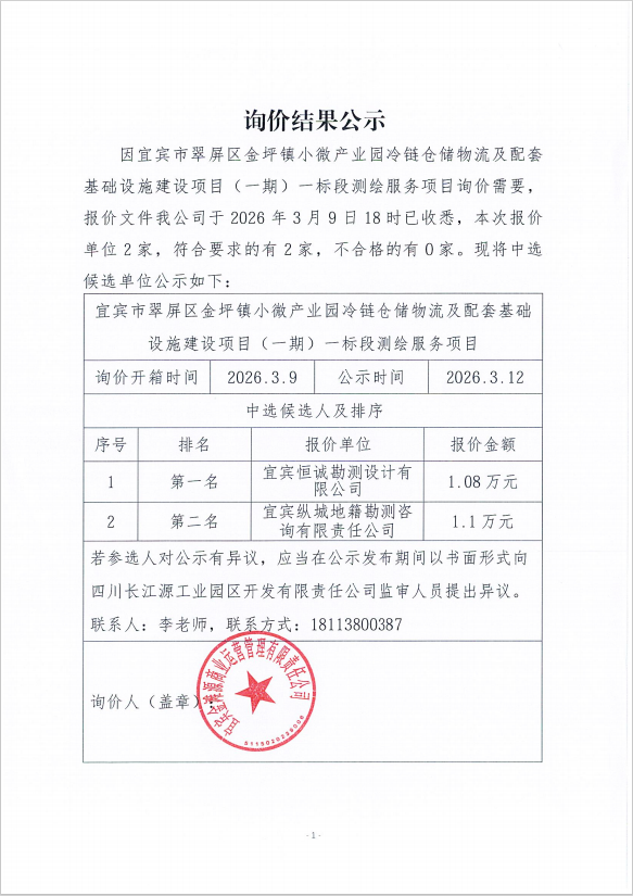 詢價(jià)結(jié)果公示